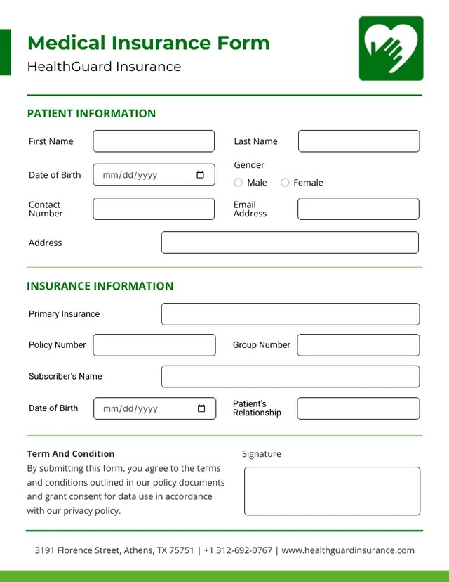 Medical Insurance Form Template Venngage