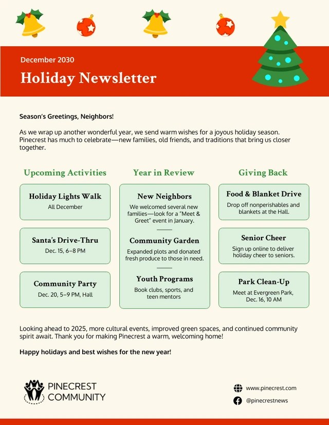 Red Green Christmas Newsletter Ideas Template Venngage