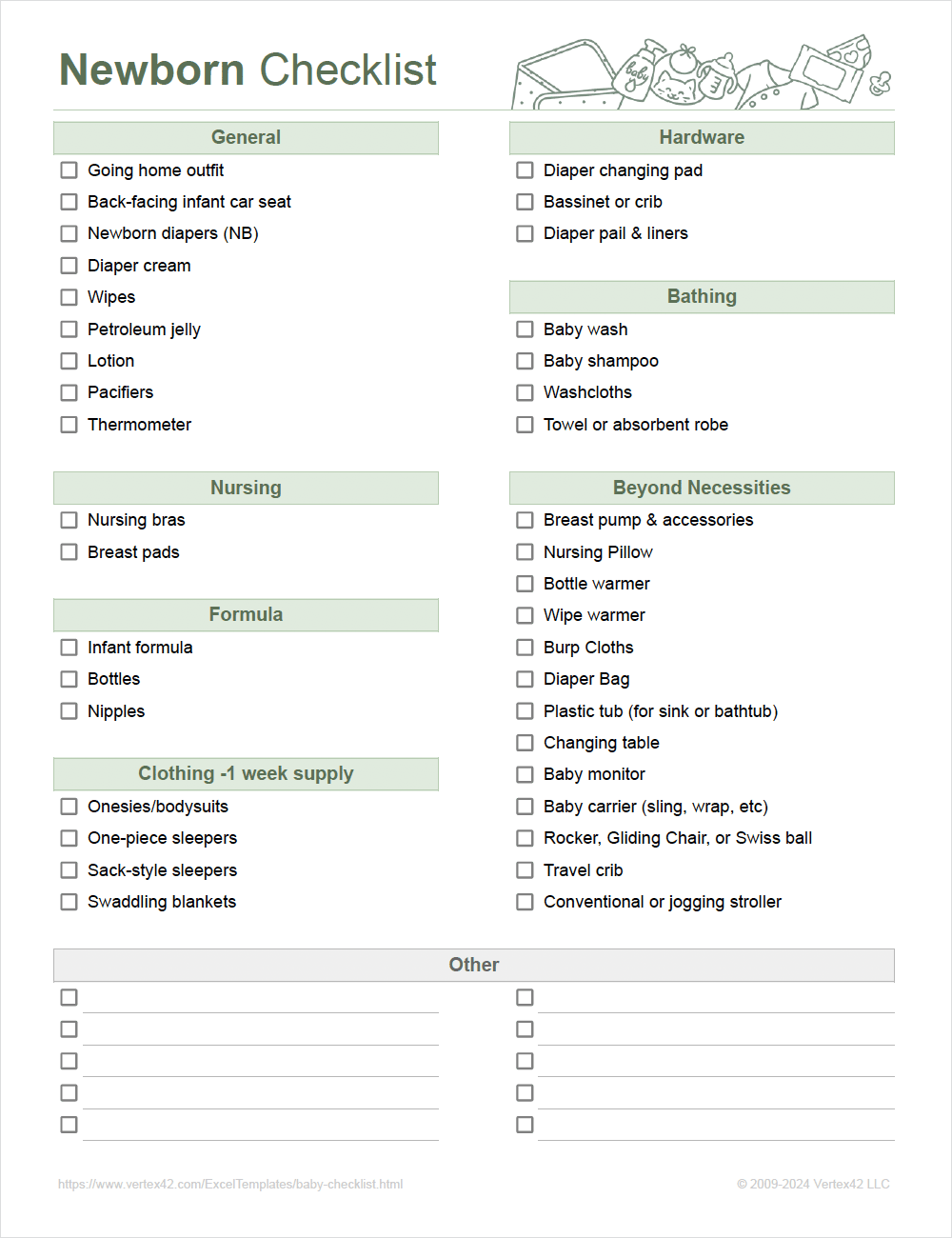 Baby Items Checklist Templates