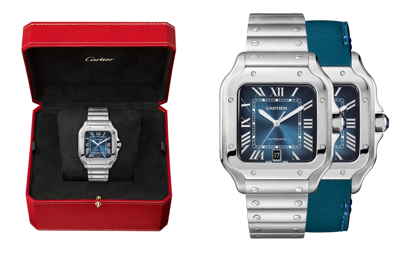 Santos De Cartier Watch Blue Dial Large Model Steel Watches Of Switzerland