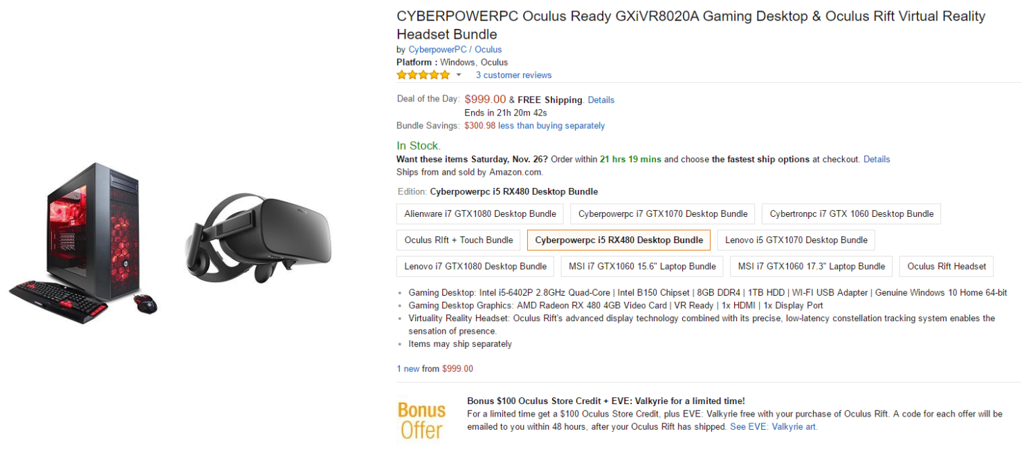 Oculus Rift + Oculus Ready PC gaming Bundle Available for UltraCheap