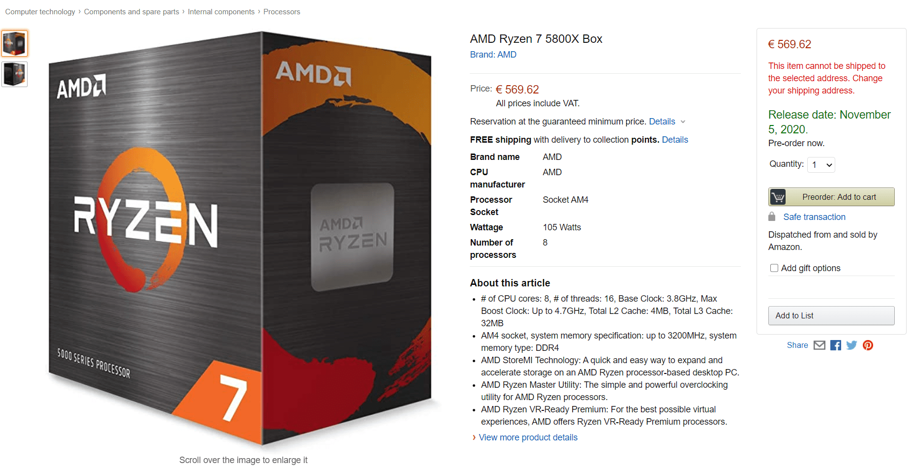 AMD Ryzen 9 5950X, Ryzen 9 5900X, Ryzen 7 5800X Desktop