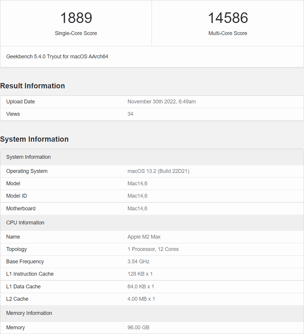Apple M2 Max 12Core CPU Benchmarks Show Up to 10 SingleThread & 20