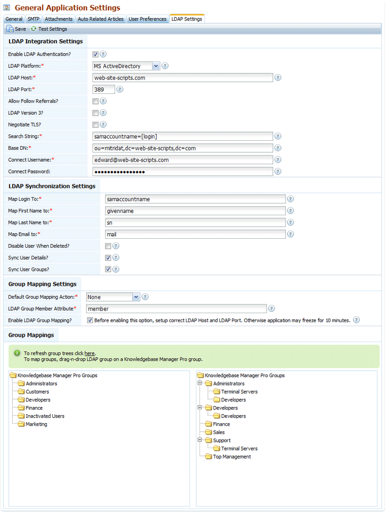 LDAP Integration, Autorization and Authentication