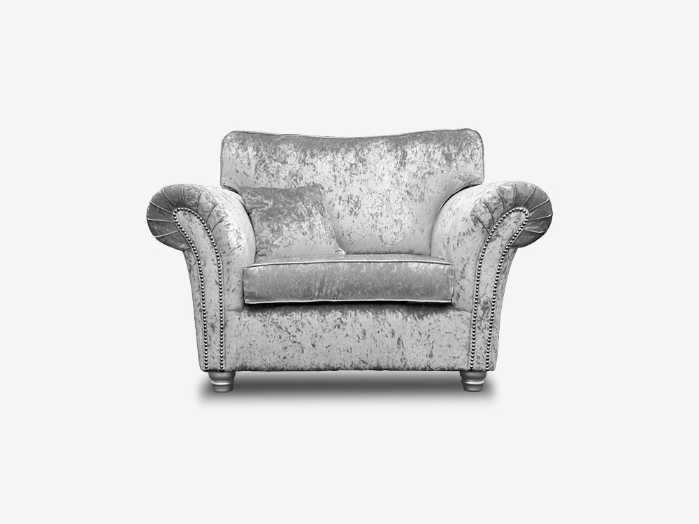 ANNABELLE CUDDLE CHAIR IN SILVER CRUSHED VELVET ID Sofas Midlands Ltd Sofa Manufacturers