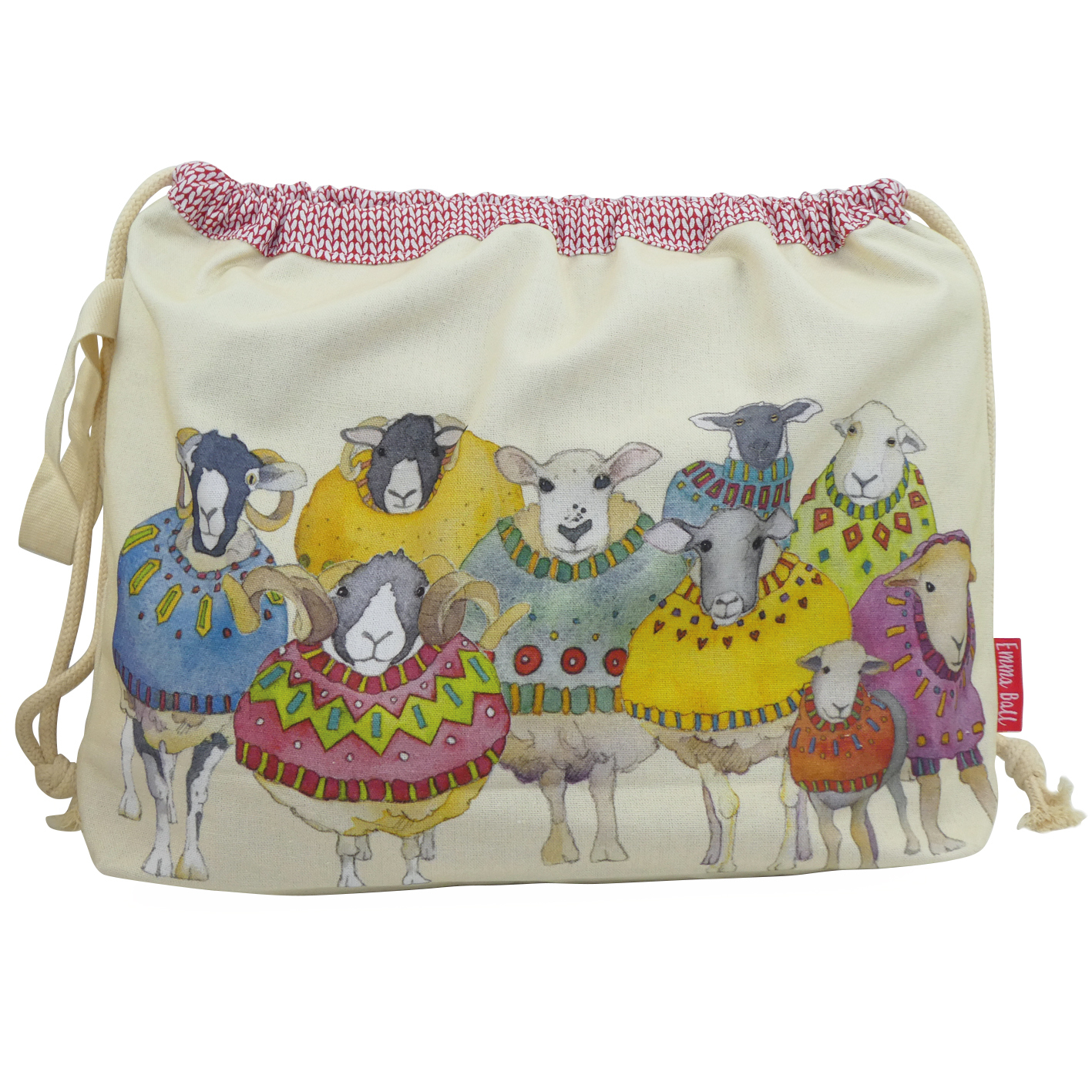 Emma Ball Sheep In Sweaters II Drawstring Bag Moorlands Wool & Crafts