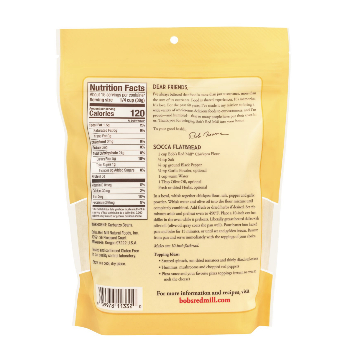 Bob’s Red Mill Chickpea Flour (Garbanzo Bean Flour) The Little Yellow