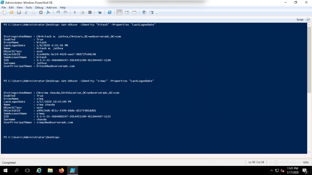 Find Last Logon Time/Date of Powershell & AD