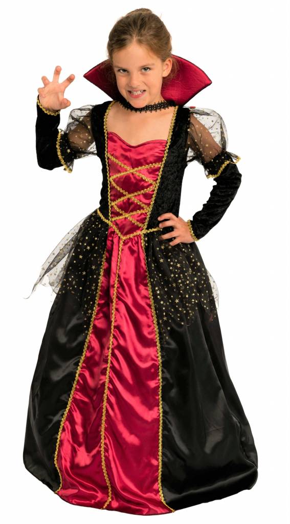 Elegante Vampirin Kostüm für Mädchen rotschwarzgold Magicoo