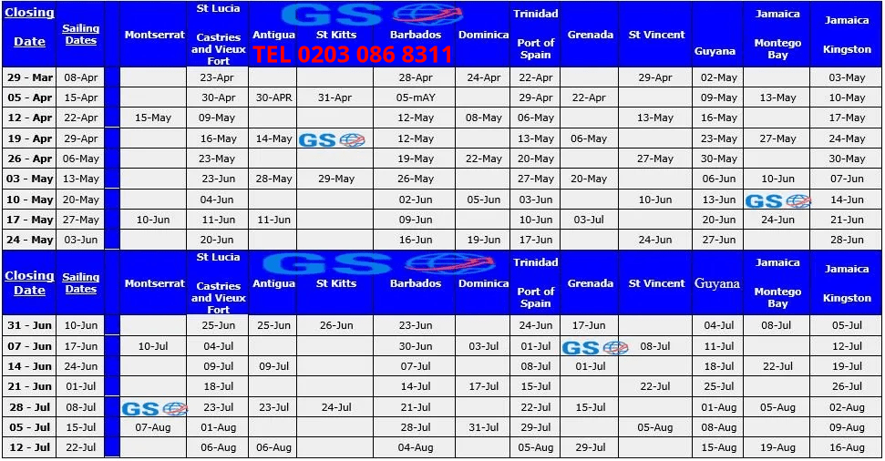 Sailing Schedule