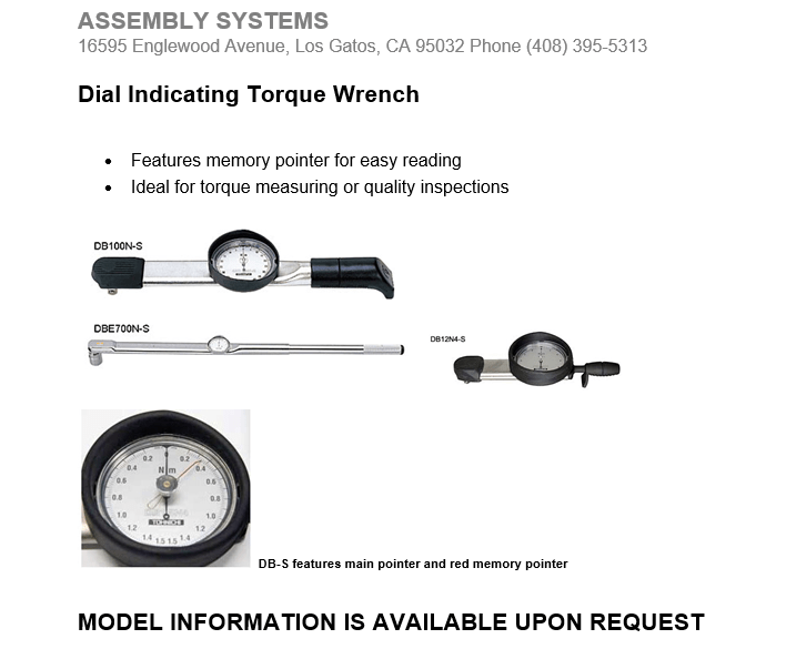Dial Indicating Torque Wrench Skye Industries, Inc