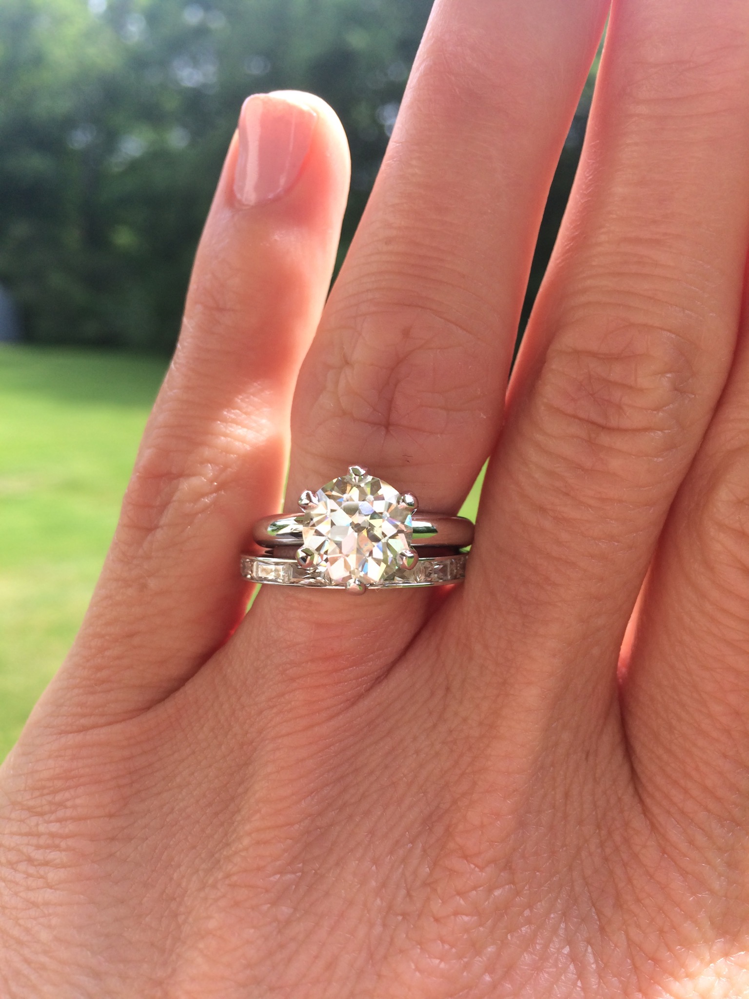 Around 3ct solitaire moissanite ring. Let them shine.