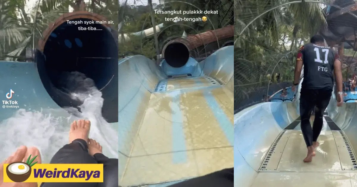 "So Funny!" M'sians Stuck In A Water Slide At A Theme Park After Water