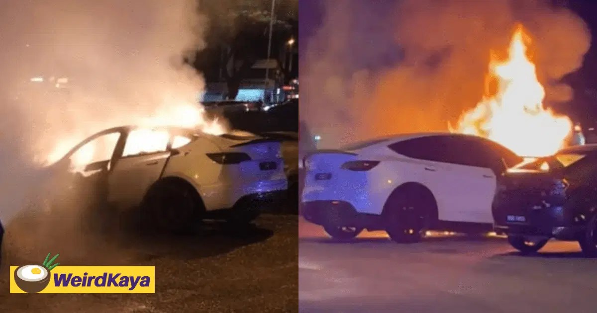 Tesla Car Catches Fire In Puchong & Suffers 70 In Damages WeirdKaya