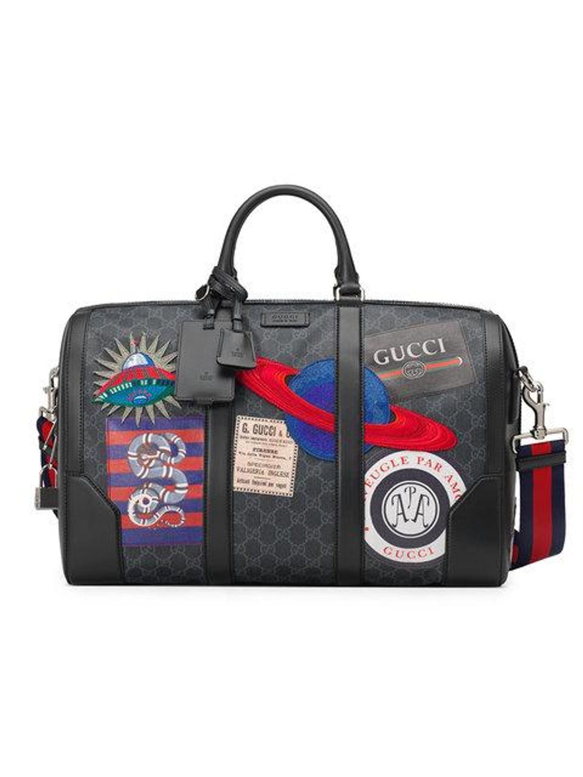 Gucci Night Courrier Soft Gg Supreme Carryon Duffle Bag In Black