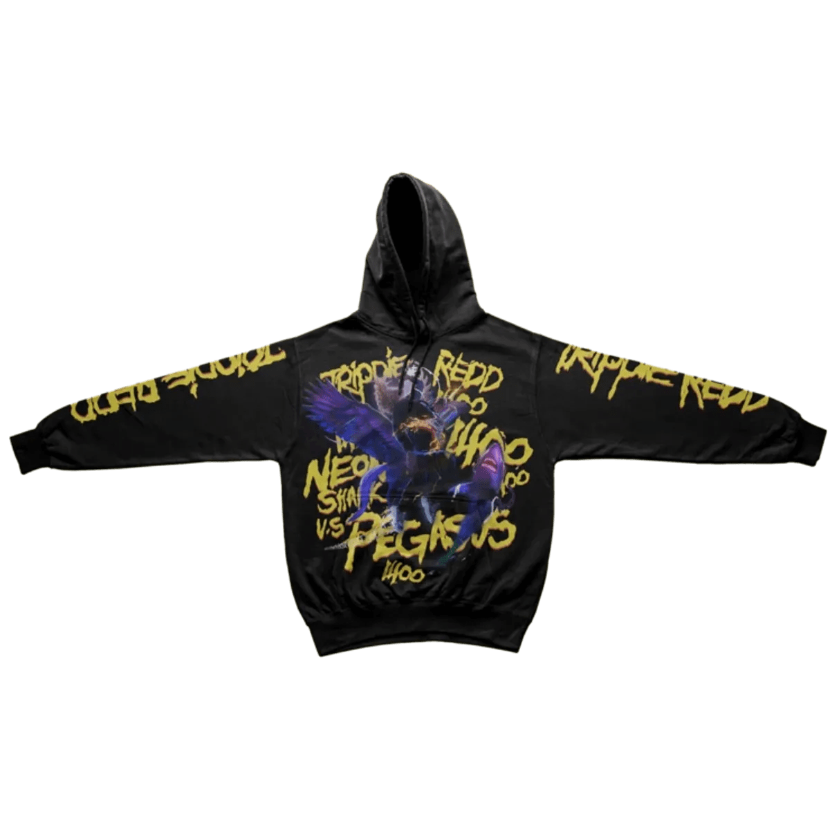Trippie Redd Merch Neon Shark vs. Pegasus Hoodie Black WHAT’S ON THE