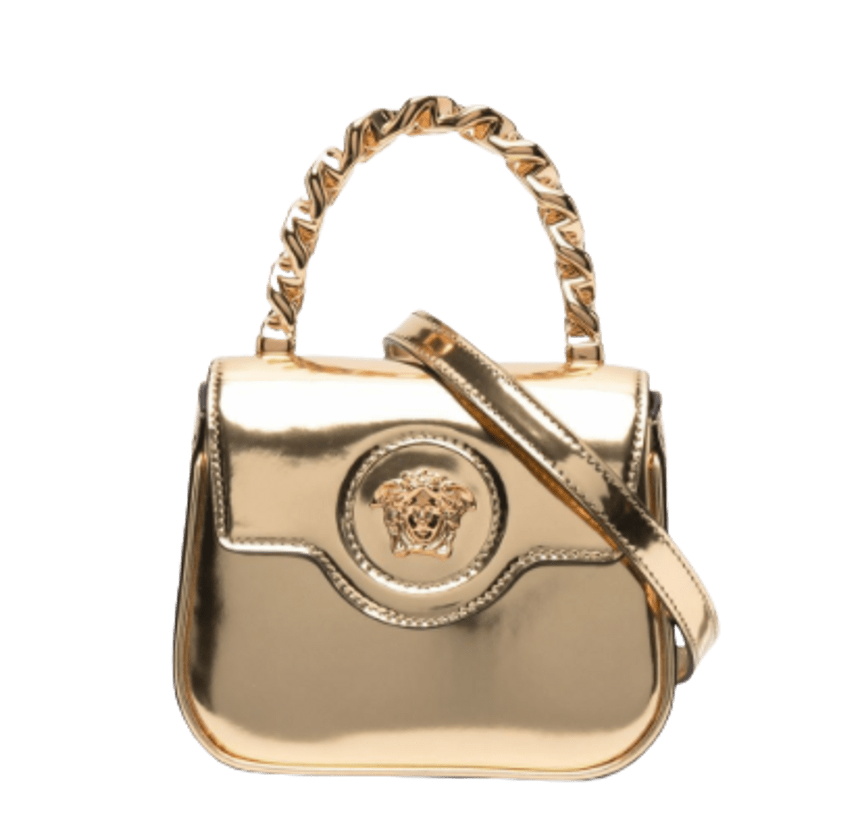 Versace Gold Medusa Polished Leather Bag WHAT’S ON THE STAR?