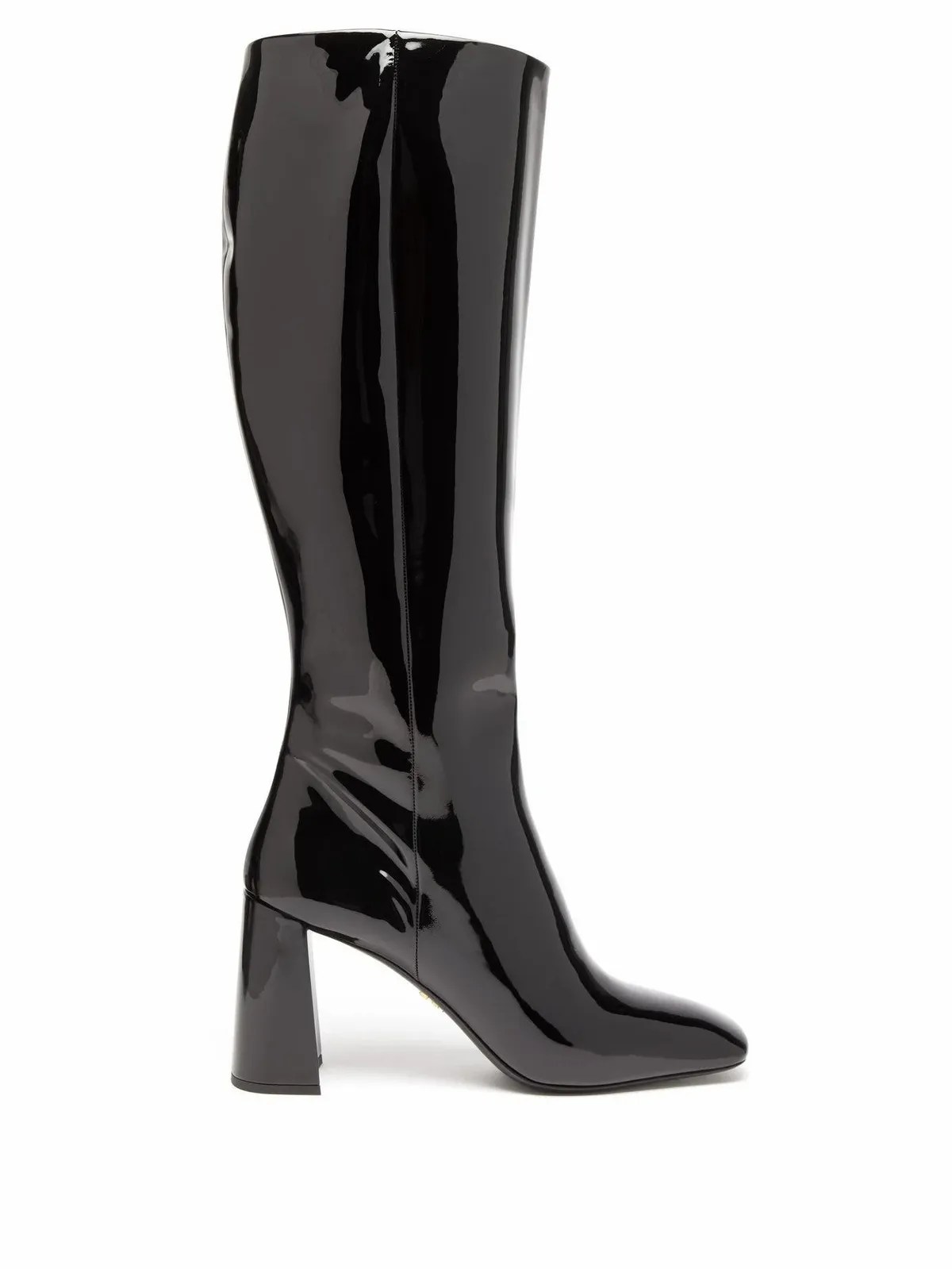 Prada Black Squaretoe Kneehigh Patentleather Boots WHAT’S ON THE STAR?