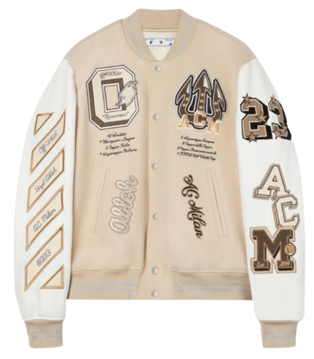 OffWhite × AC Milan Logo Beige Varsity Jacket WHAT’S ON THE STAR?