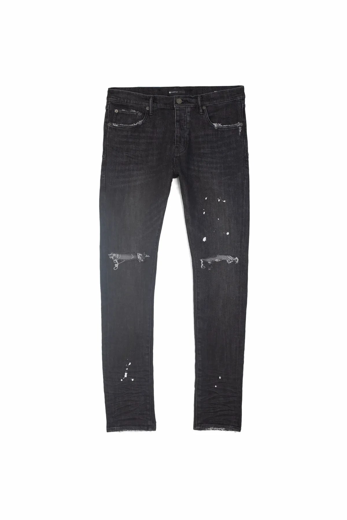 Purple Brand Low Rise Skinny Black Overspray Jeans WHAT’S ON THE STAR?