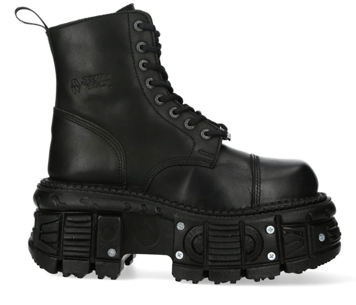 New Rock Black Imperfect With Laces MTank083C1 Ankle Boots WHAT’S