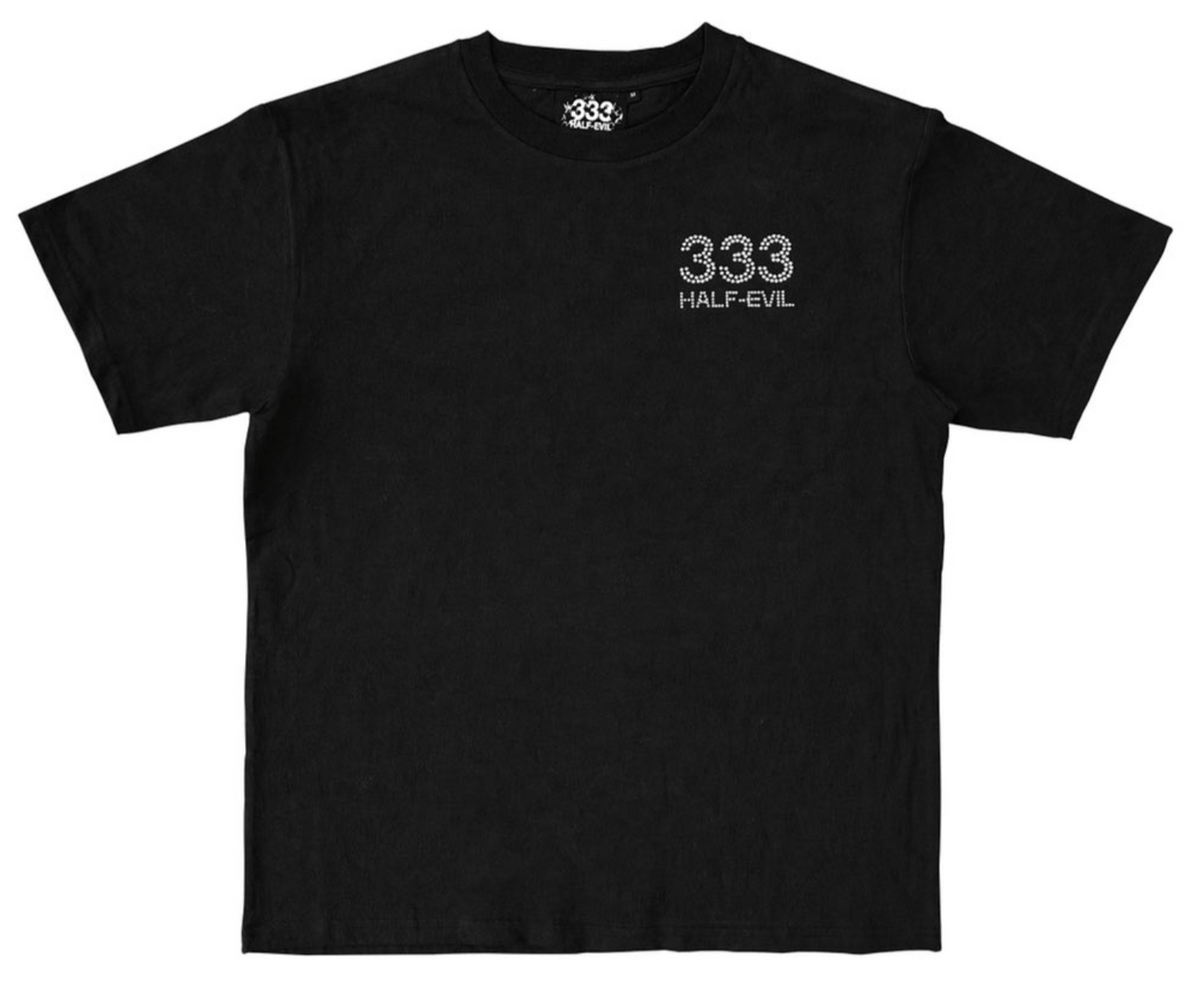 Half Evil 333 Logo Rhinestone Black TShirt WHAT’S ON THE STAR?
