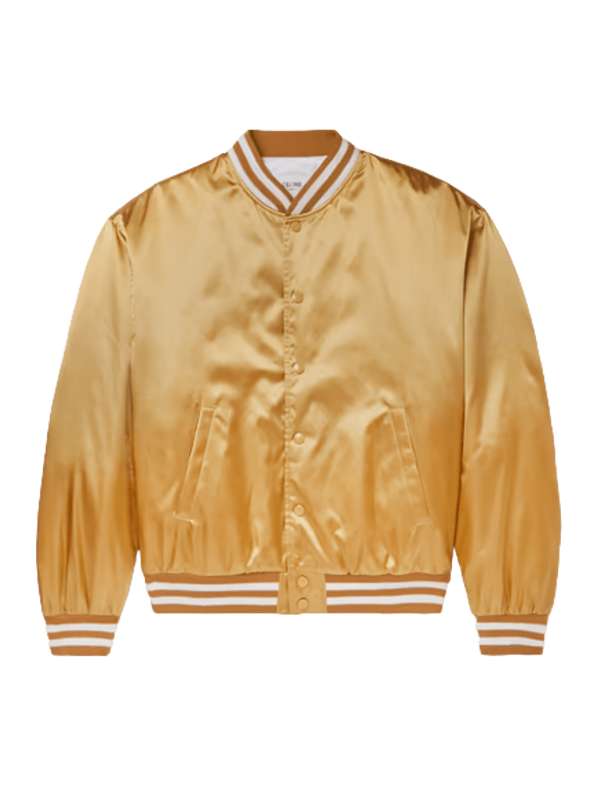 Celine Teddy Embellished Appliquéd Satin Bomber Gold Jacket WHAT’S ON