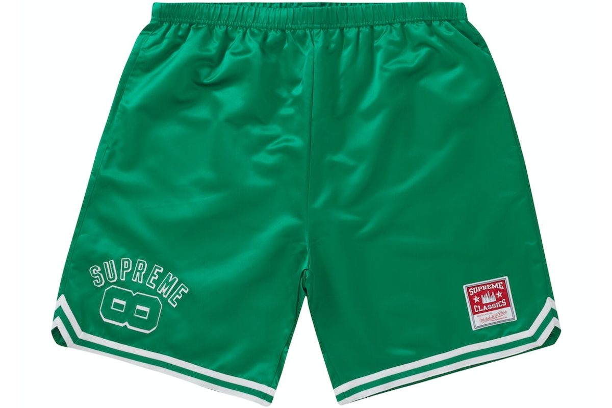 Supreme Preowned Mitchell & Ness Satin Basketball Green Short WHAT’S