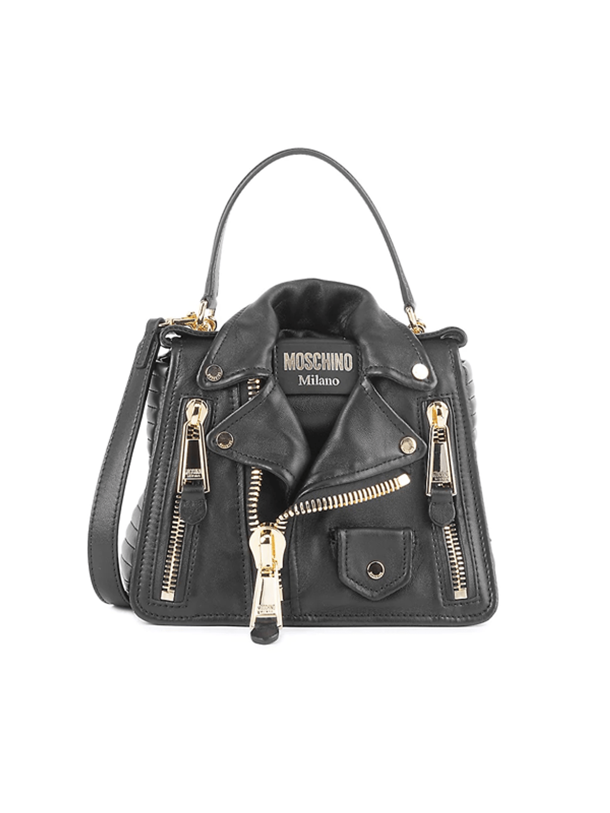 Moschino Women's Biker Jacket Leather Crossbody Bag Black WHAT’S ON