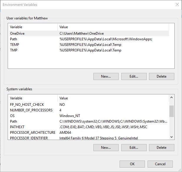 How to edit system environment path variables on Windows 10