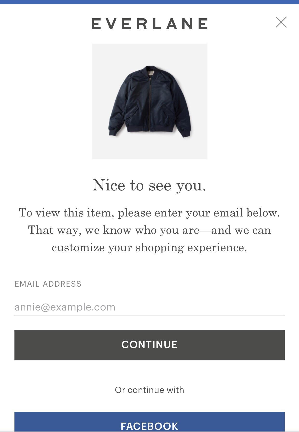 To browse Everlane you need to give your email address write