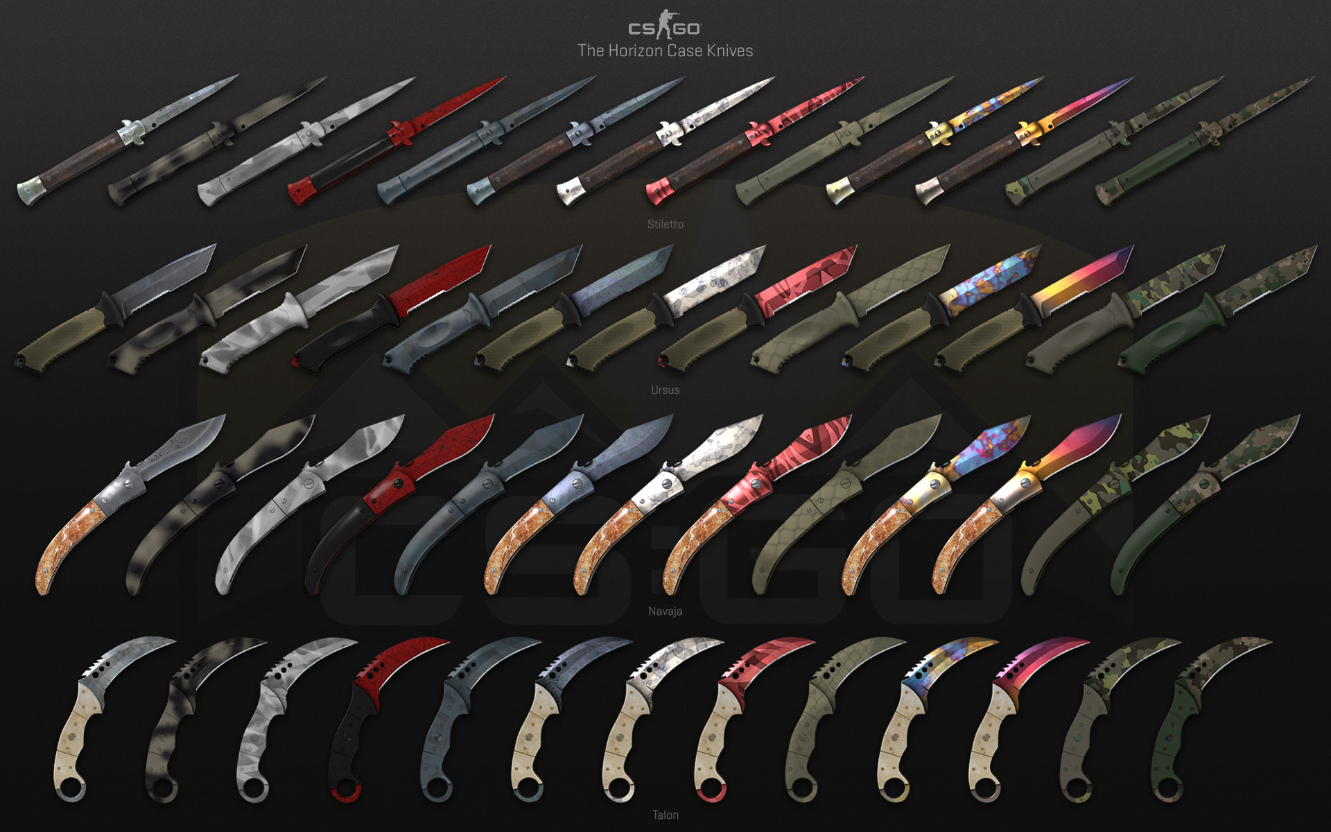 The new CSGO Horizon case knives and weapon skins corbpie