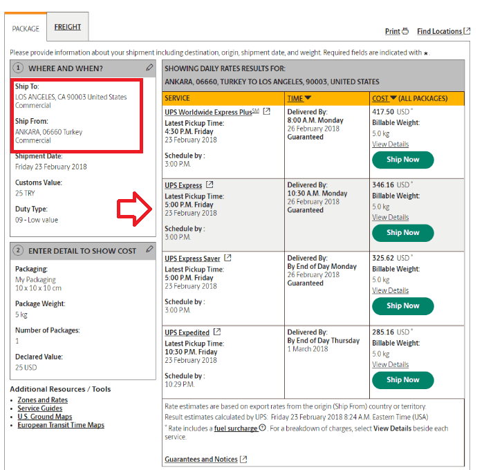 Shipping Costs and Rates UPS Canada
