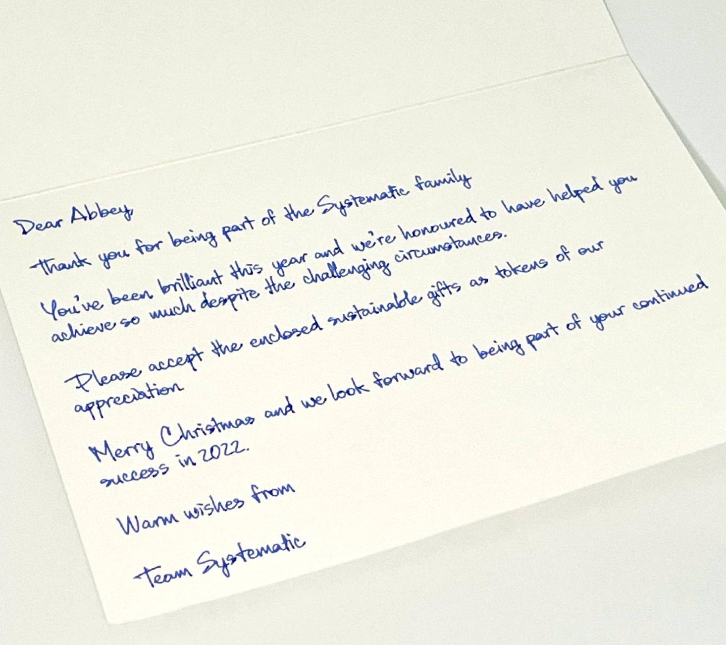 Bespoke ‘handwritten’ corporate Christmas cards Systematic