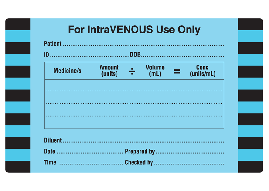 Intravenous Container Label Large StirlingFILDES Printing