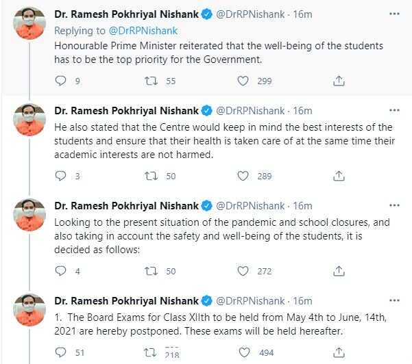 BIG CBSE Board Exams 2021 Class 10th boards CANCELLED, Class 12th