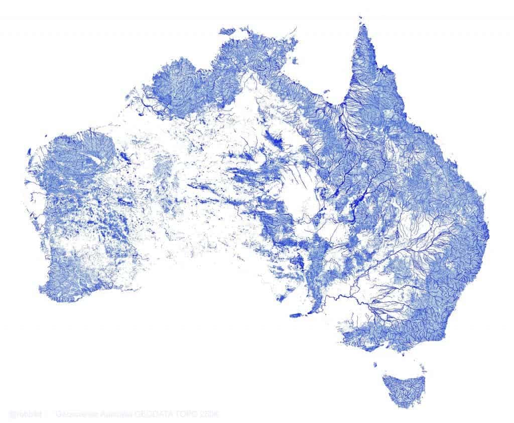 Australia plotted by every mapped stream and river... all 1.3 million
