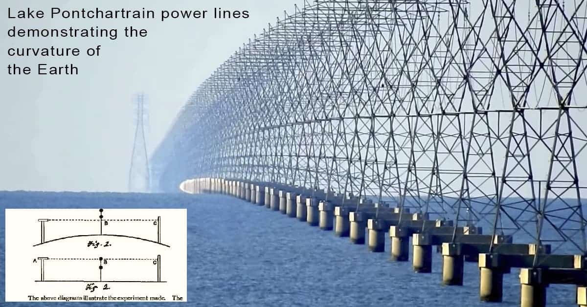 Power lines over Lake Pontchartrain elegantly demonstrate the curvature