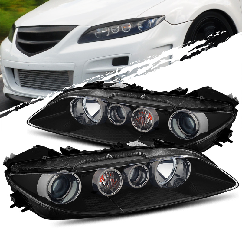 For 0608 Mazda 6 Halogen Type Black projector Headlights Lamps LH/RH