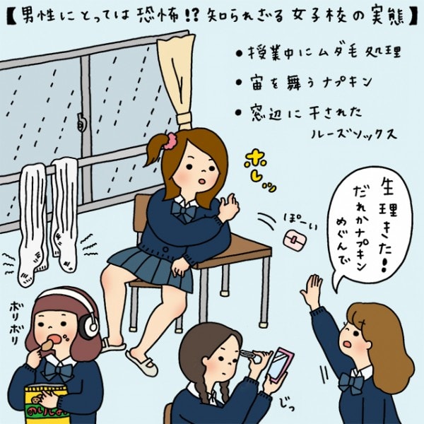 【イラストコラム】男性にとっては恐怖!? 知られざる女子校の実態｜「マイナビウーマン」