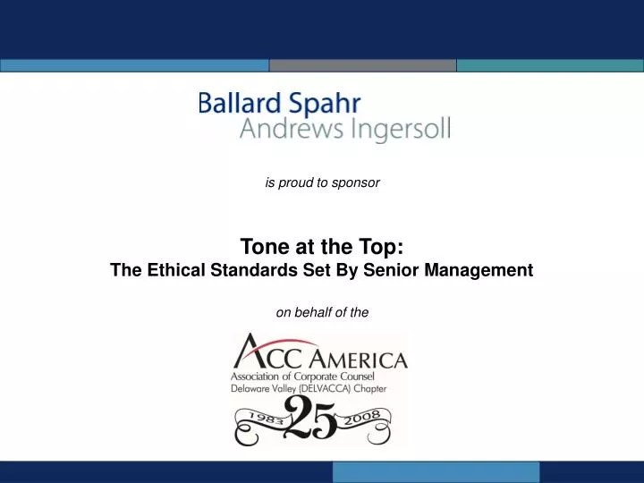 PPT is proud to sponsor Tone at the Top The Ethical Standards Set By
