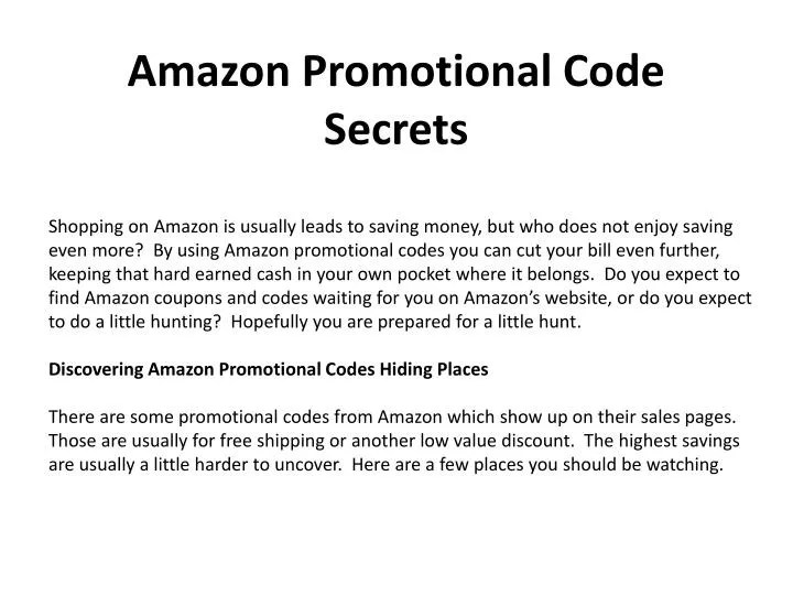 PPT Amazon Promotional Code Secrets PowerPoint Presentation, free