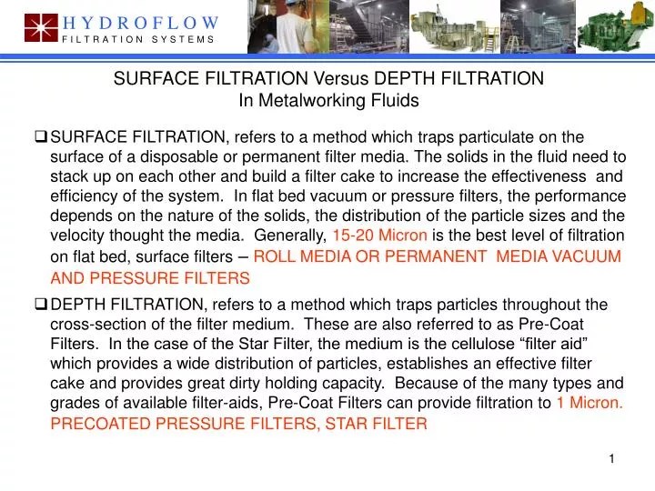 PPT SURFACE FILTRATION Versus DEPTH FILTRATION In Metalworking Fluids