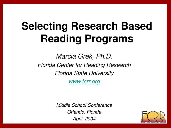 PPT Selecting Research Based Reading Programs PowerPoint Presentation
