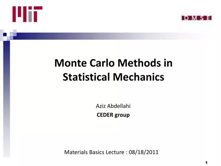 PPT Monte Carlo Methods in Statistical Mechanics PowerPoint