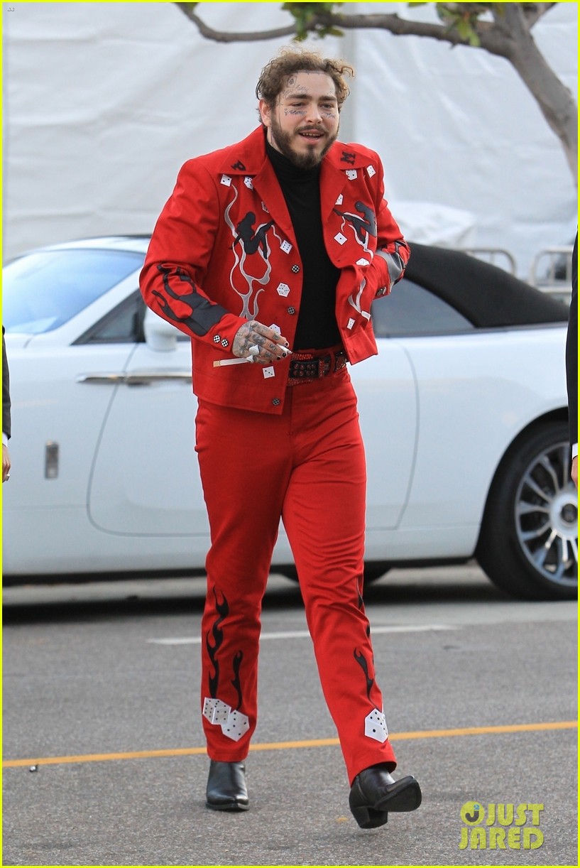 Post Malone Rocks Bright, Red Suit During Afternoon Outing! Photo(025)