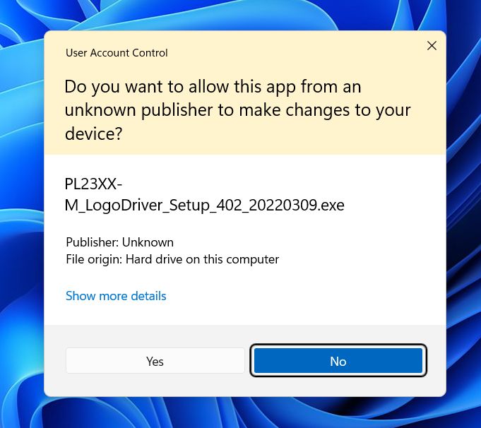 Install a Prolific PL2303 driver in Windows 11