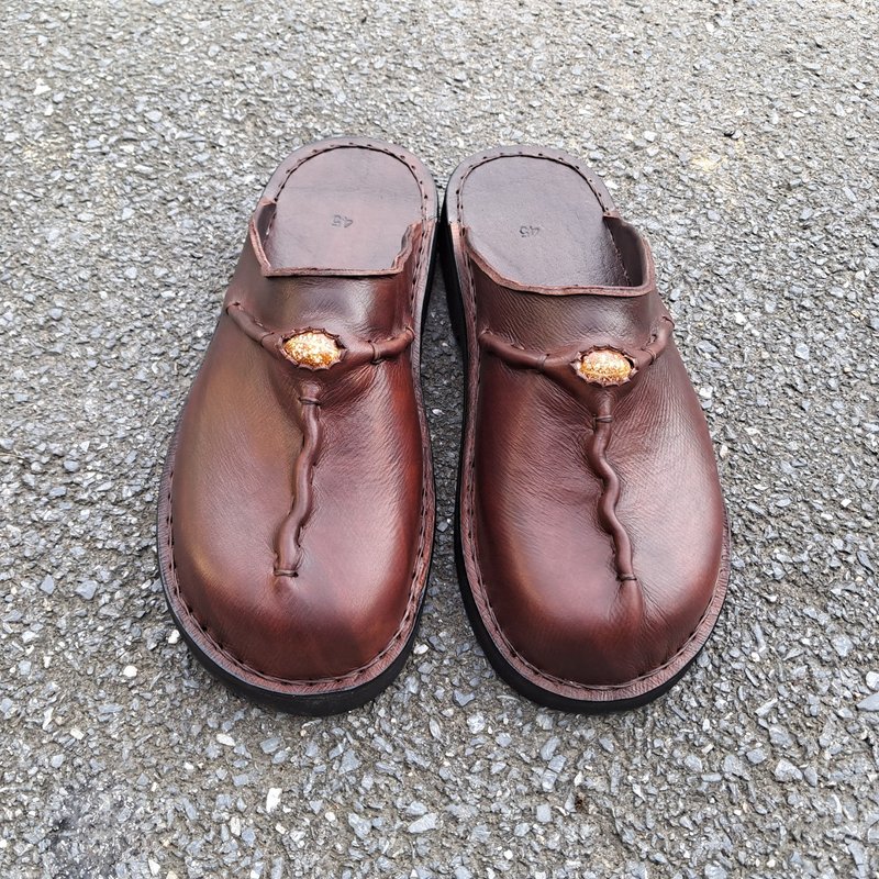 ฺBrown ฺฺฺLeather Clogs.Cowhide shoe, handmade clogs, leather Mule