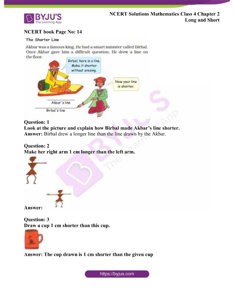 NCERT Solutions Class 4 Maths Chapter 2 Long And Short