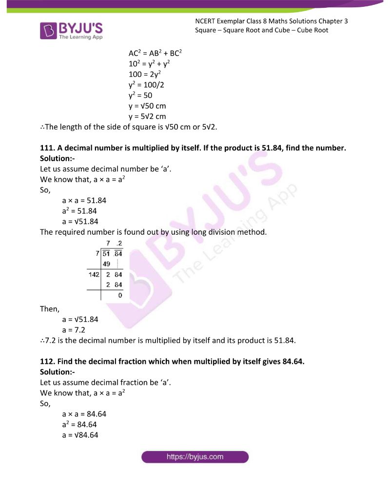 NCERT Exemplar Class 8 Maths Solutions Chapter 3 Squares and Square Roots